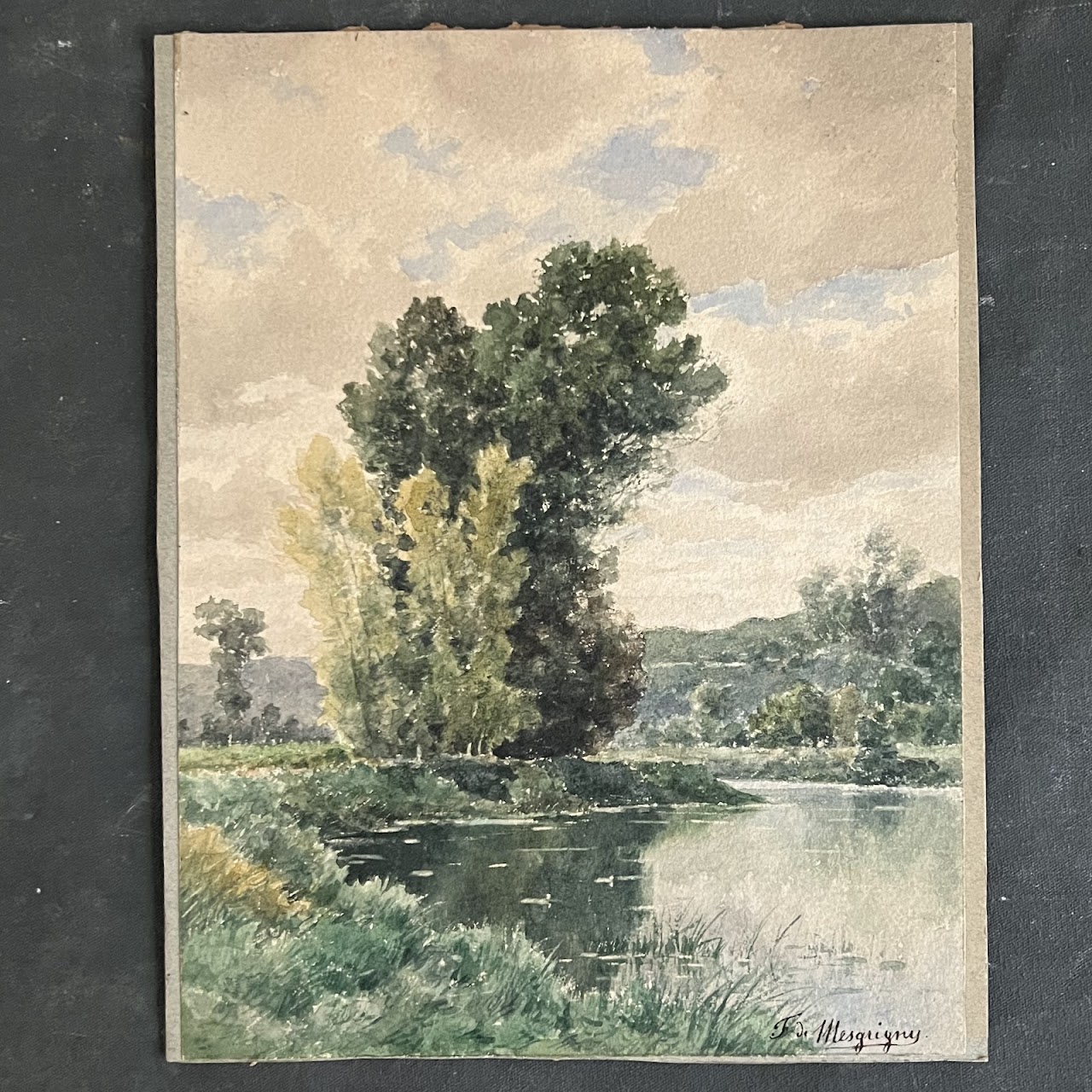 Claude-François-Auguste Mesgrigny Signed French Landscape Watercolor Painting