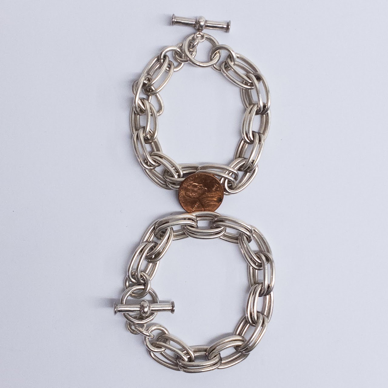 Sterling Silver Double Link Bracelet Pair