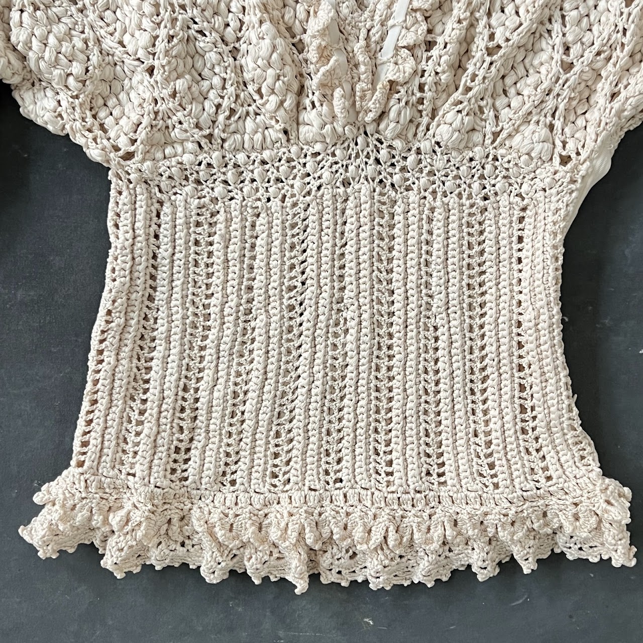 Oscar de la Renta Crocheted Ivory Silk Blouse