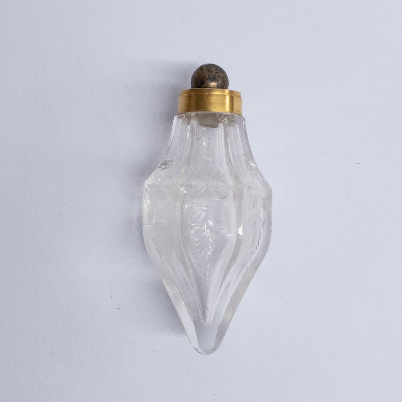 14K Gold and Etched Crystal Antique Perfume Vial Pendant