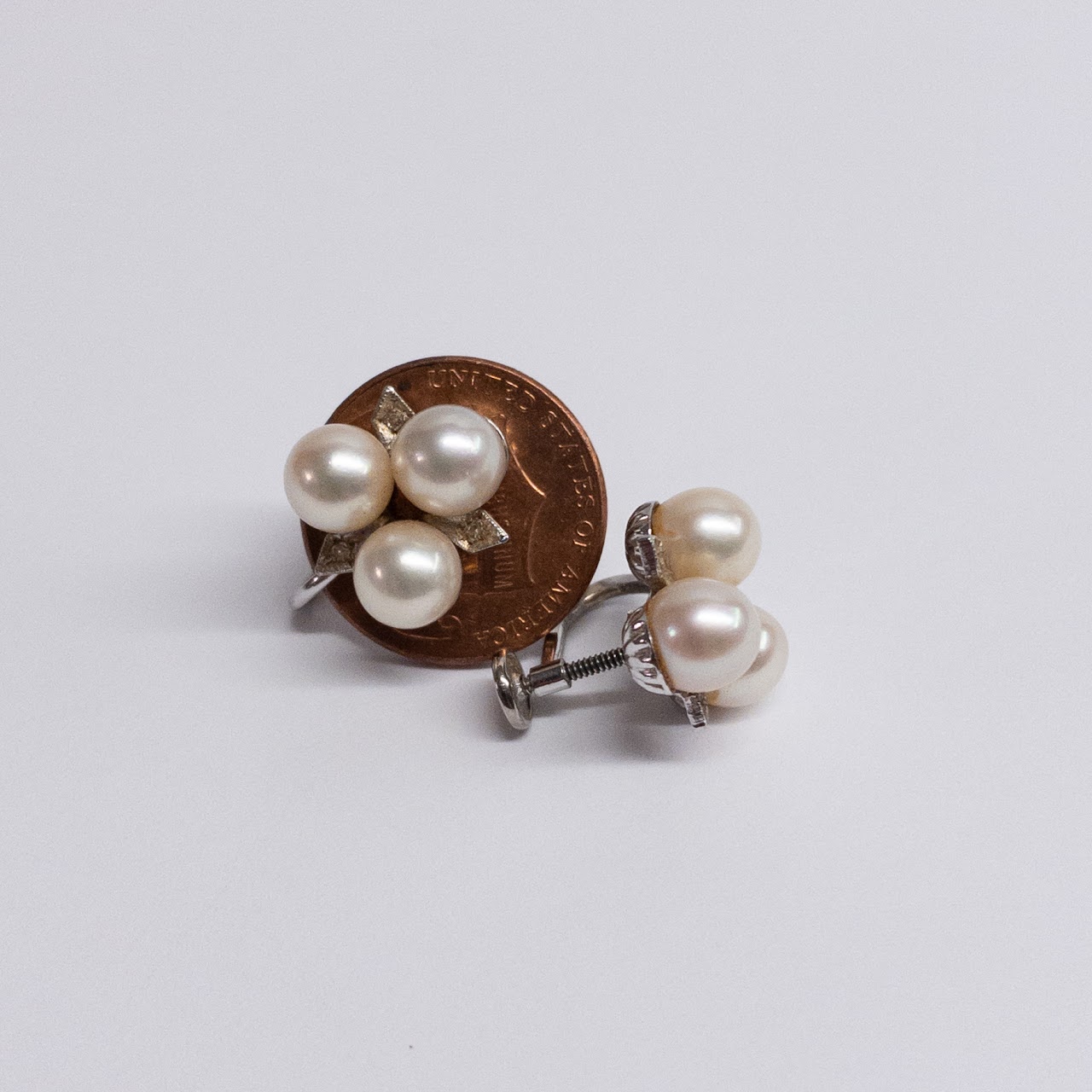 14K White Gold, Pearl, and Diamond Earrings