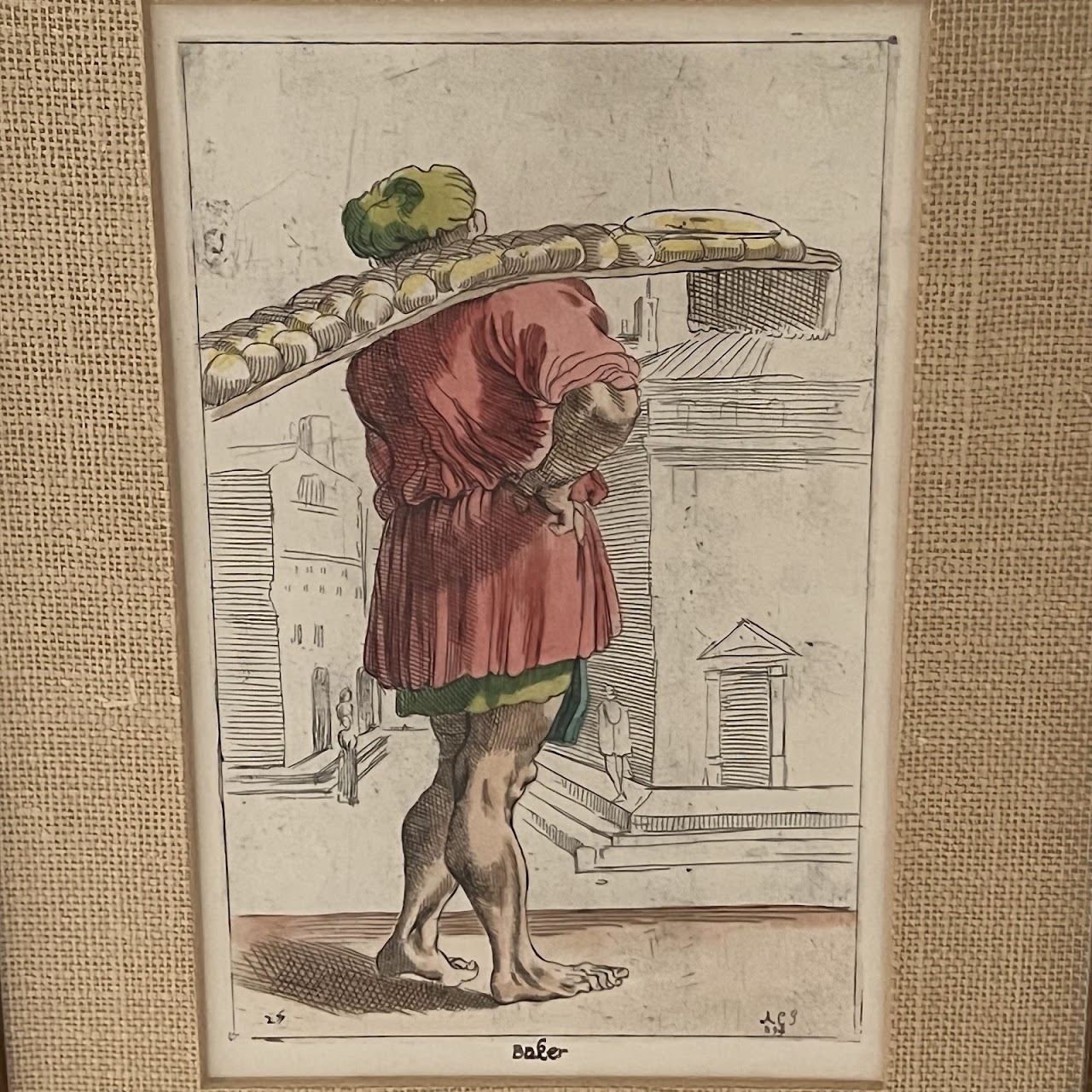 Simon Guillain After Annibale Carraci 'Baker' and 'Miller' Hand-Colored Engraving Pair