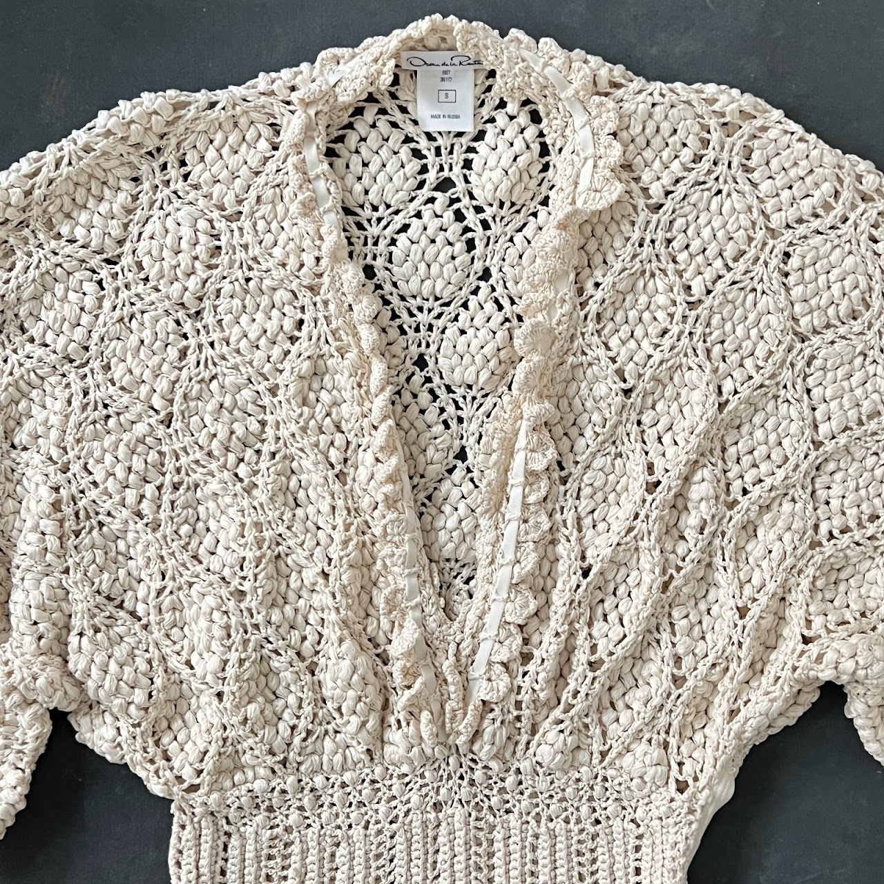 Oscar de la Renta Crocheted Ivory Silk Blouse