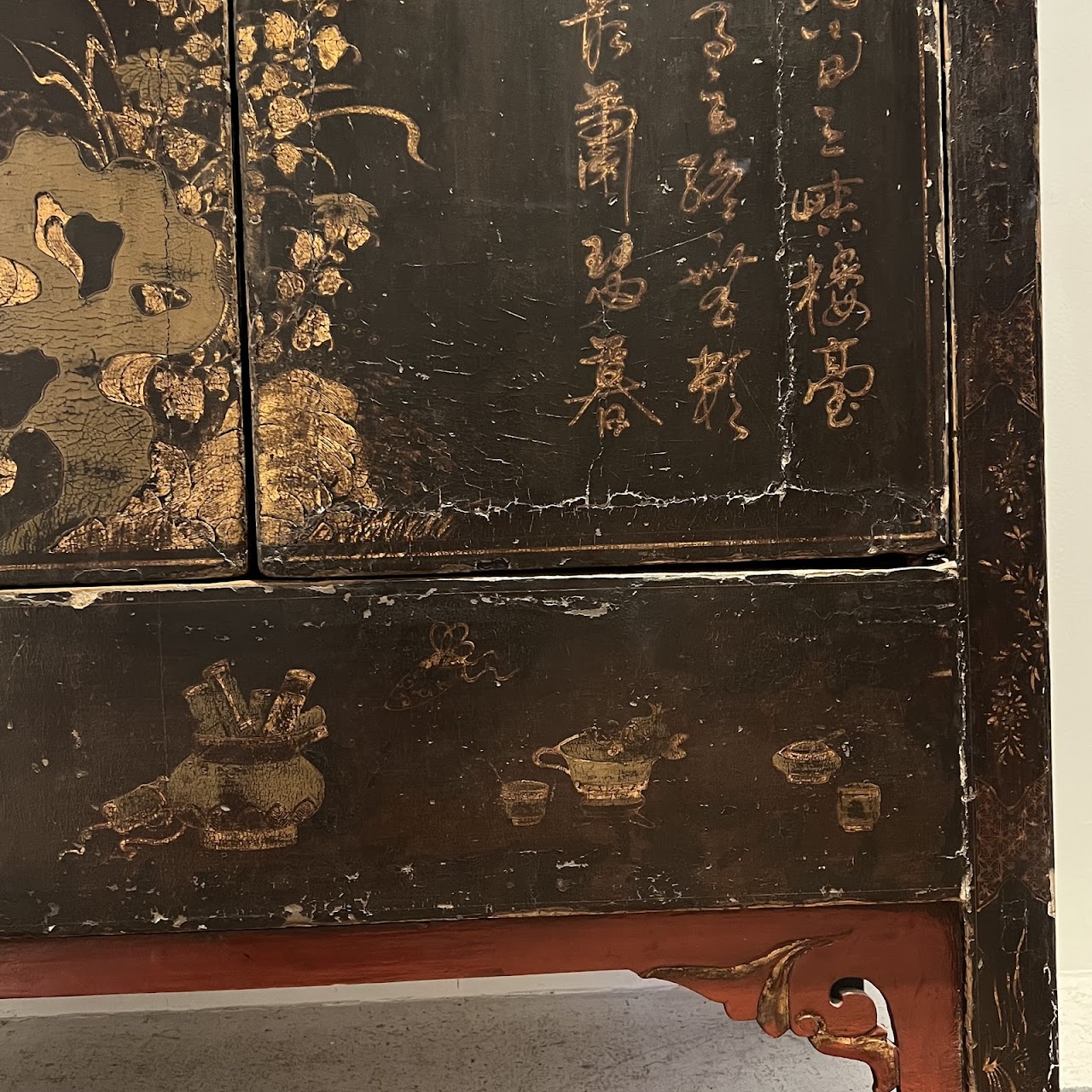 19th C. Chinese Gilt Decorated Lacquered Cabinet