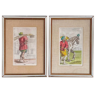 Simon Guillain After Annibale Carraci 'Baker' and 'Miller' Hand-Colored Engraving Pair