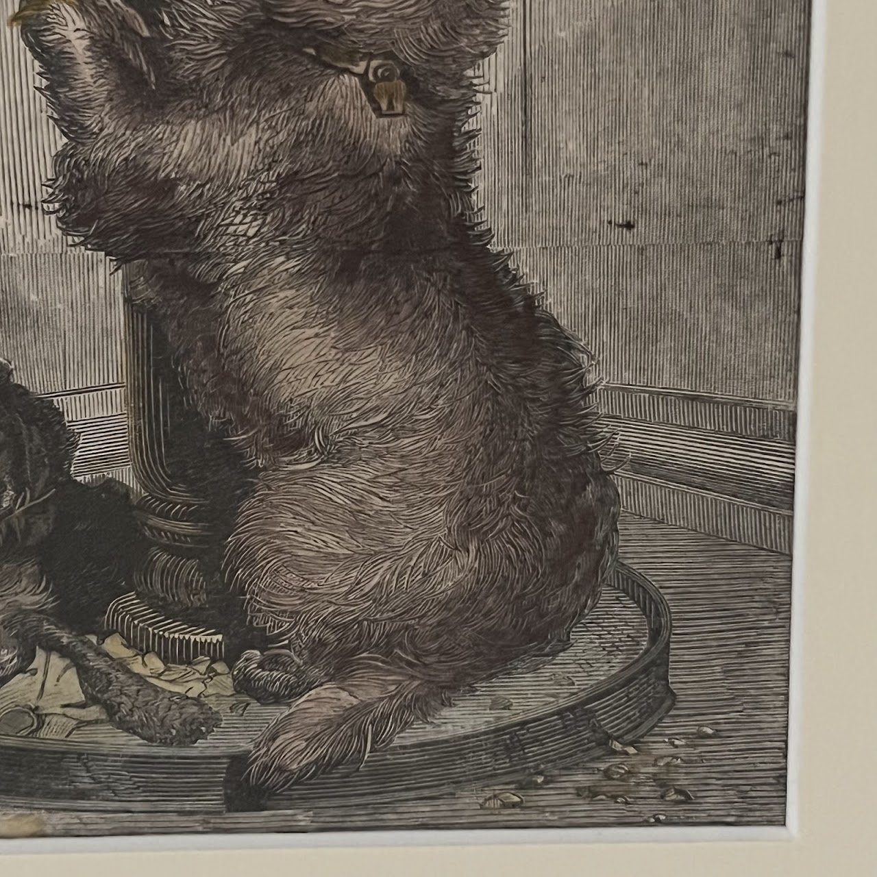 After Sir Edwin Landseer Antique Dogs and Parrots Hand-Colored Engraved Bookplate