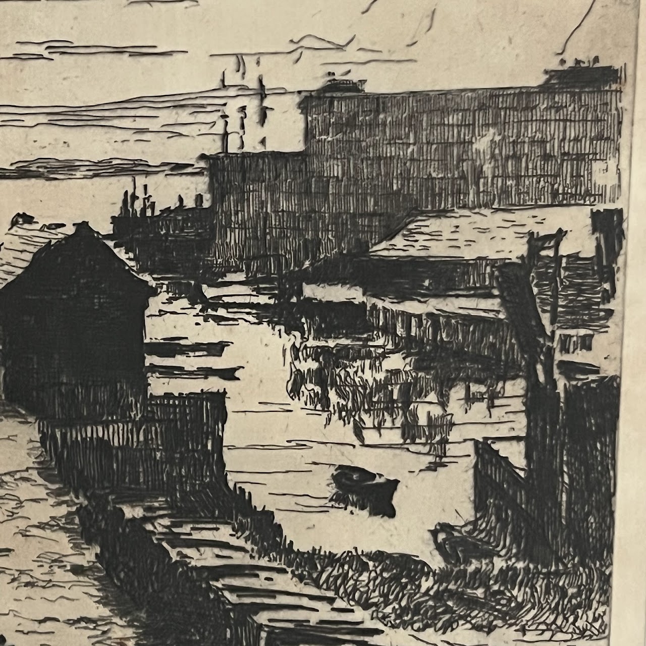 Philip Little Signed Harbor Road Scene Etching, 1915