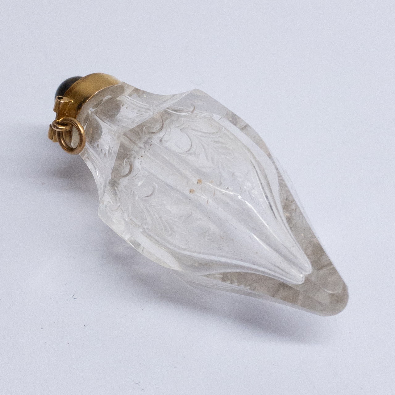 14K Gold and Etched Crystal Antique Perfume Vial Pendant