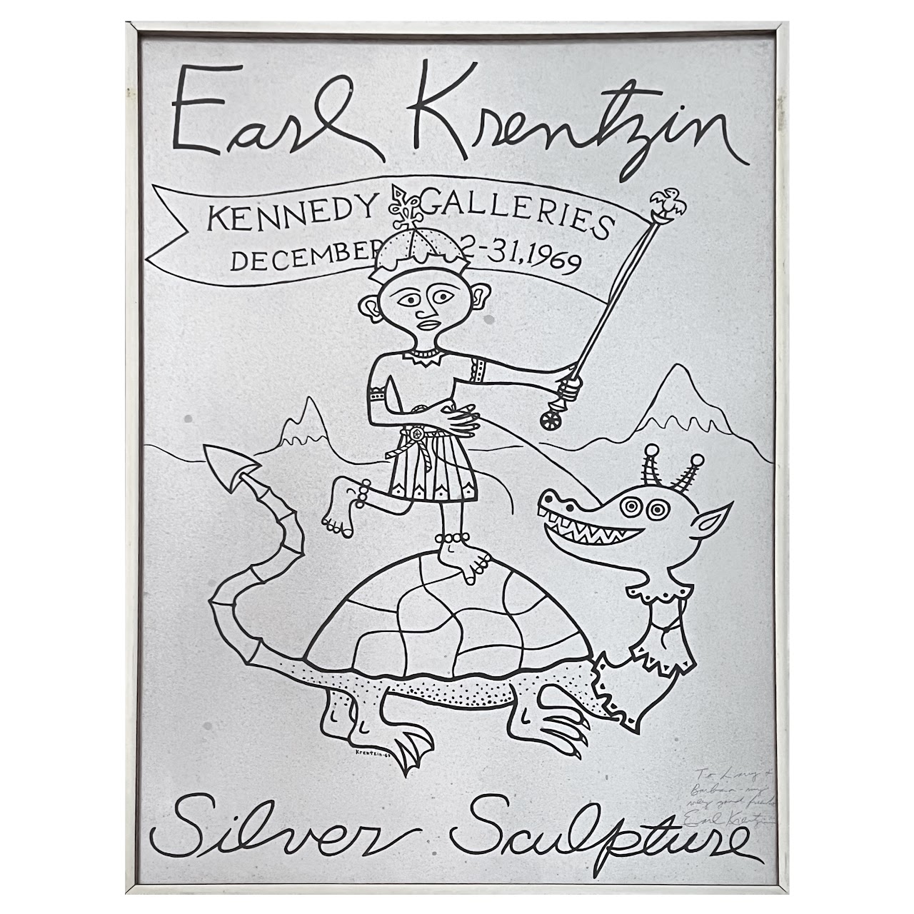 Earl Krentzin Signed 'Silver Sculpture' Kennedy Galleries Lithograph Exhibition Poster, 1969