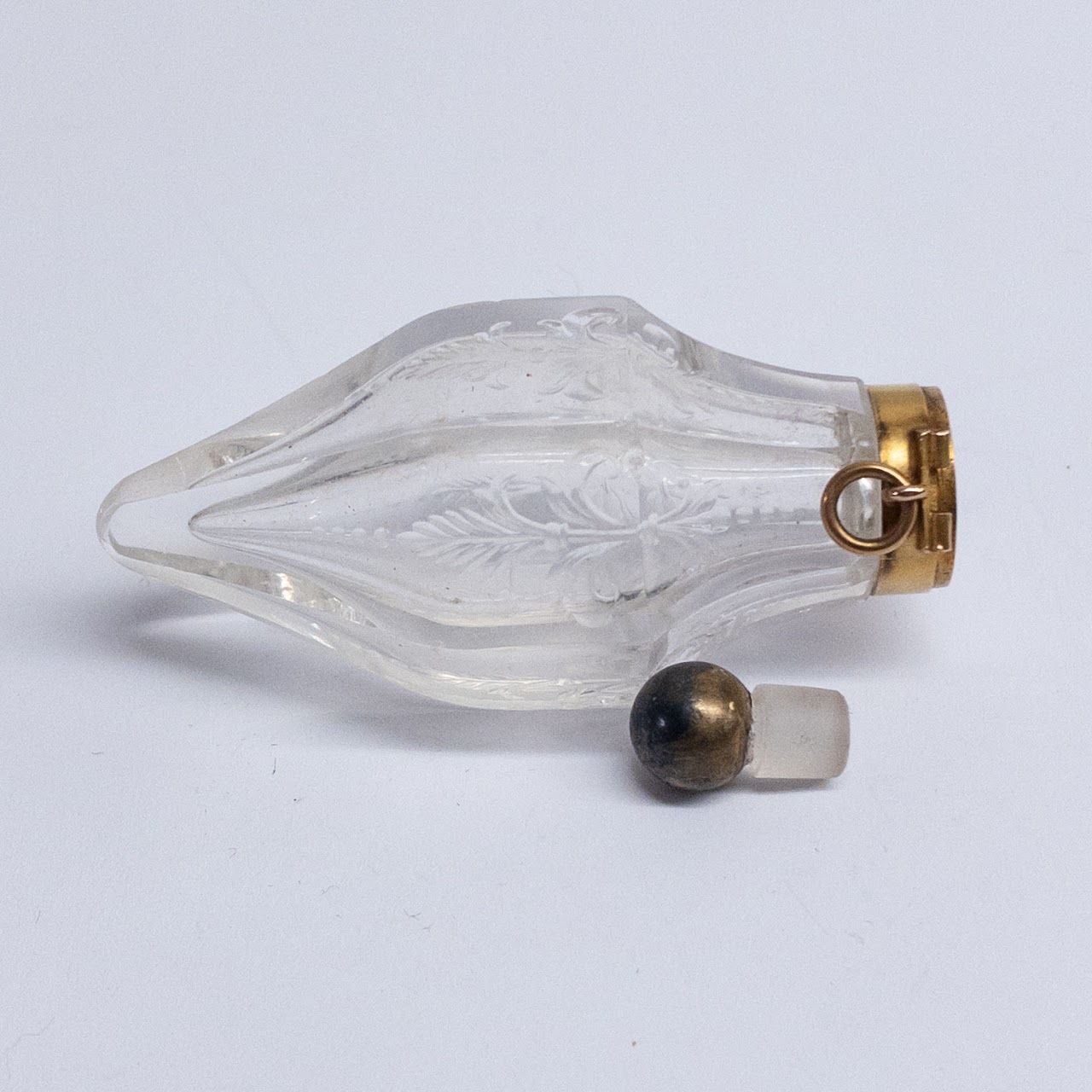 14K Gold and Etched Crystal Antique Perfume Vial Pendant