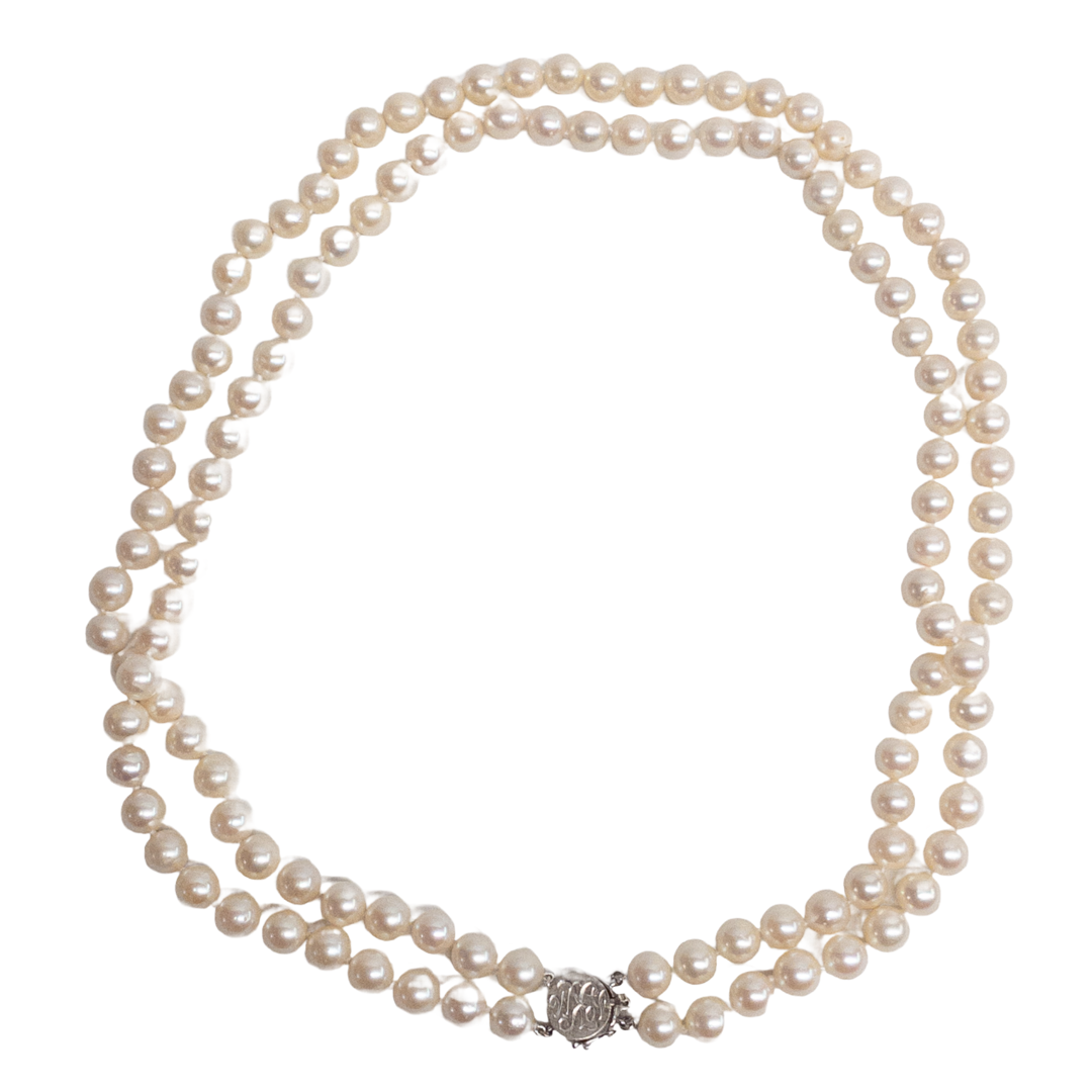 Pearl and 14K White Gold Double Strand Necklace