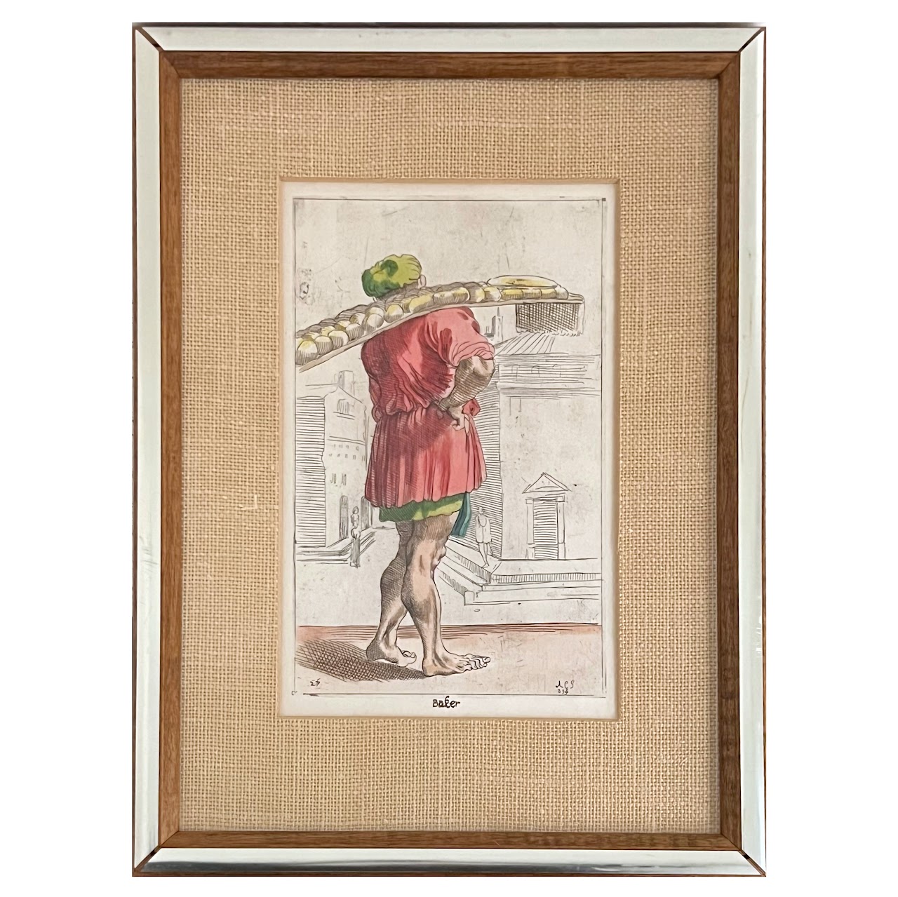 Simon Guillain After Annibale Carraci 'Baker' and 'Miller' Hand-Colored Engraving Pair