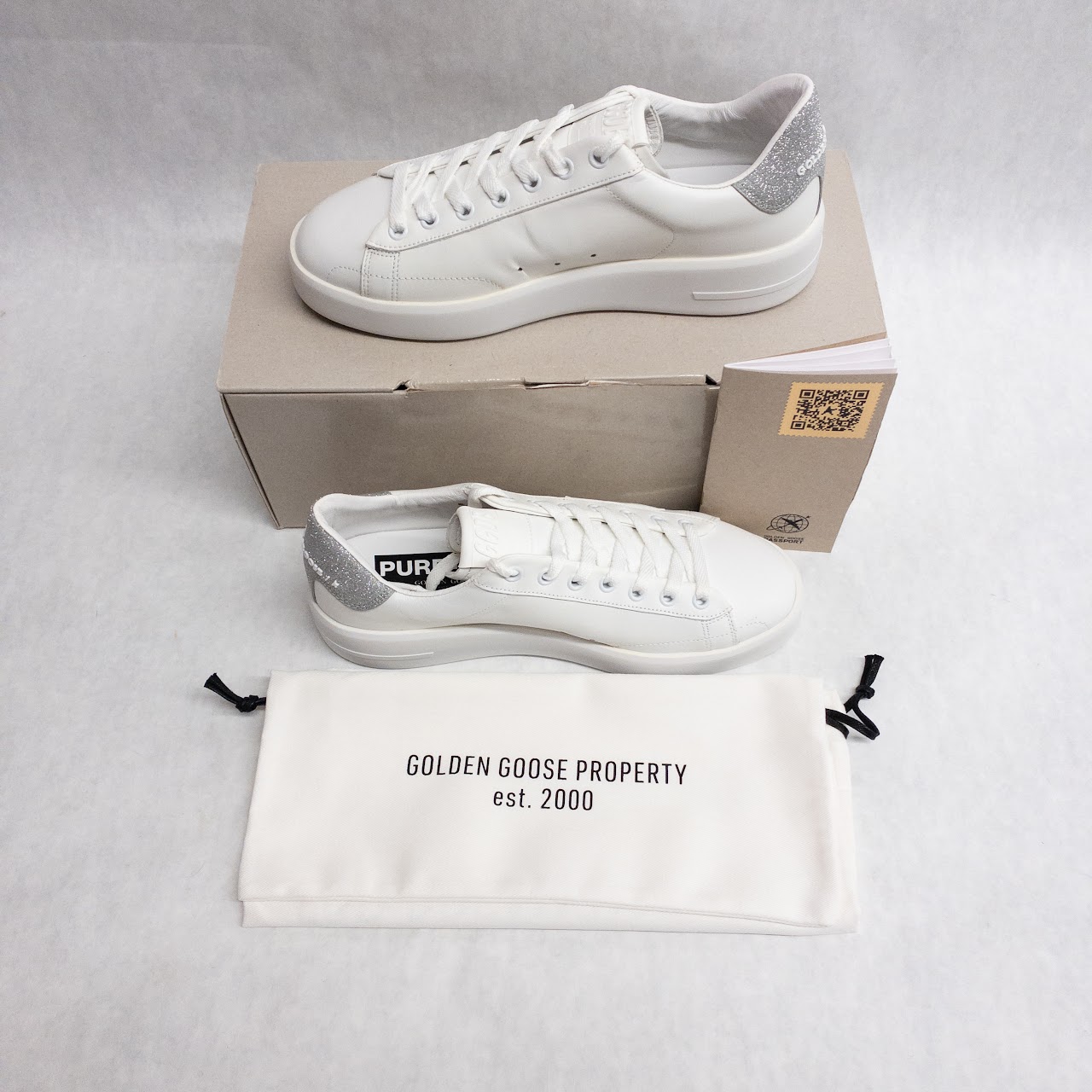 Golden Goose NEW Pure New White and Silver Sneakers