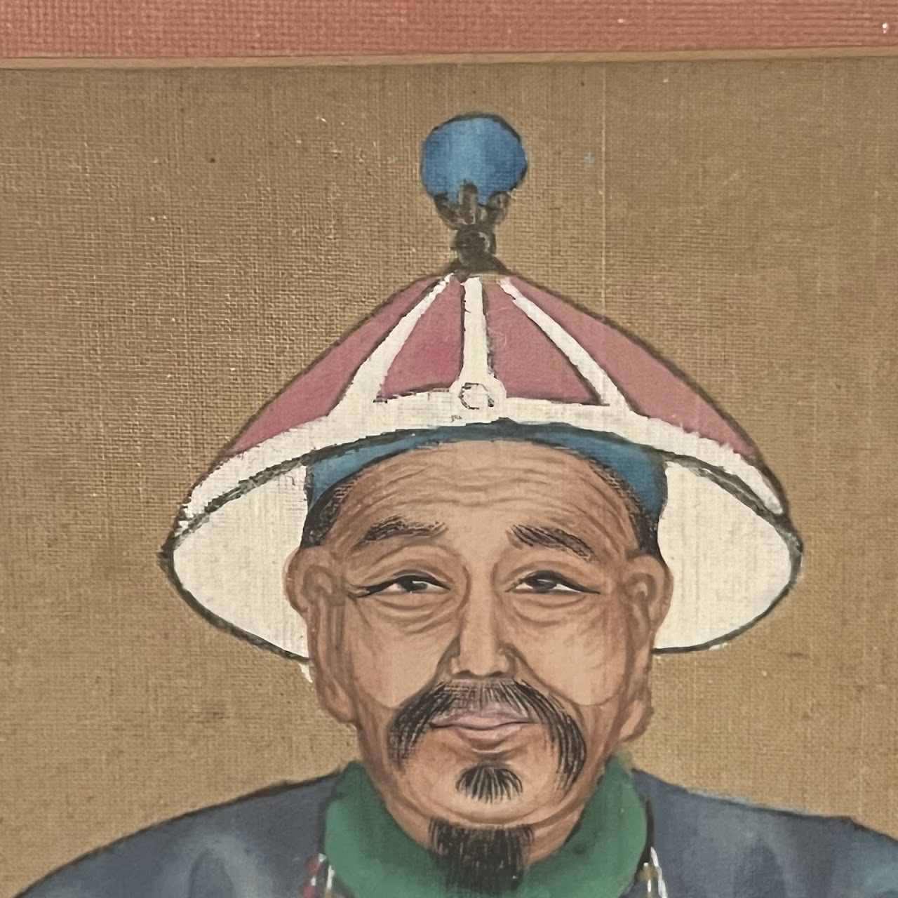 Chinese Ancestor Portrait Gouache on Silk Painting Pair