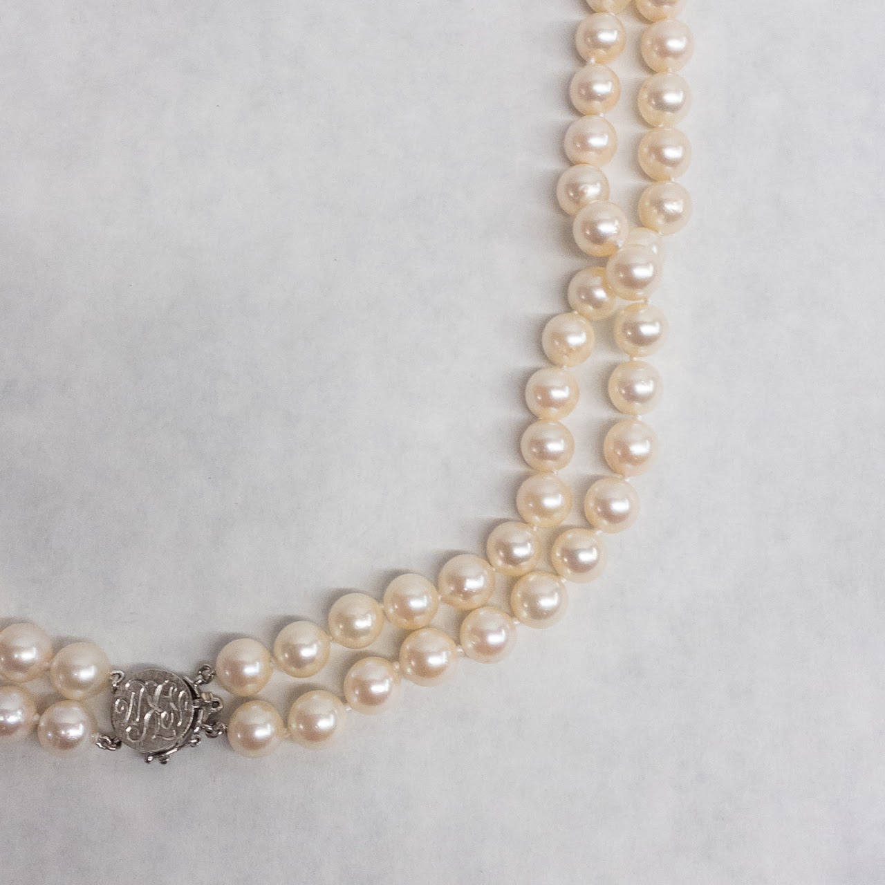 Pearl and 14K White Gold Double Strand Necklace