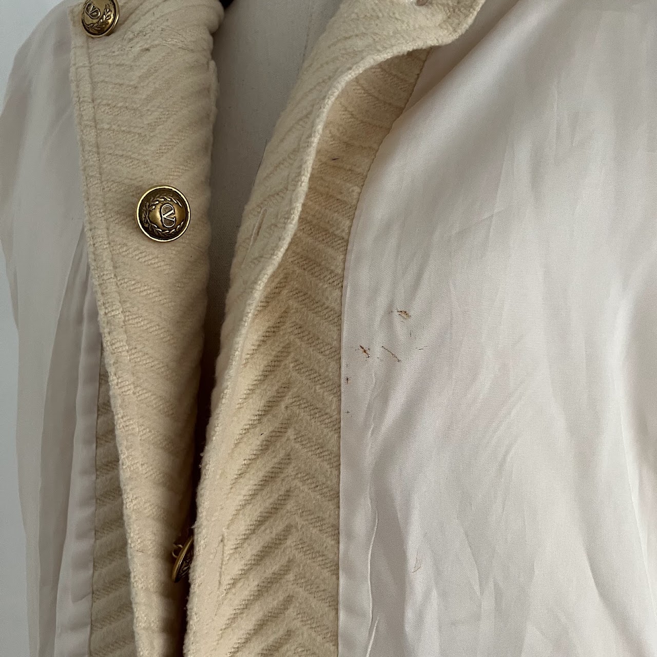 Valentino Miss V Vintage Ivory Wool Chevron Coat