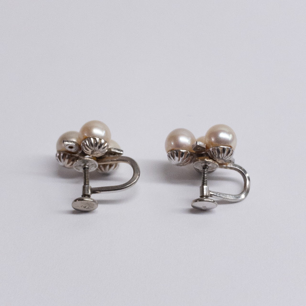 14K White Gold, Pearl, and Diamond Earrings