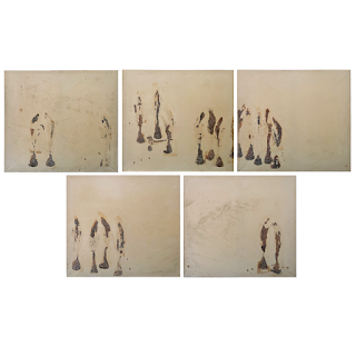 Auguste Garufi 'PT 182-186' Signed Mixed Media Pentaptych Painting