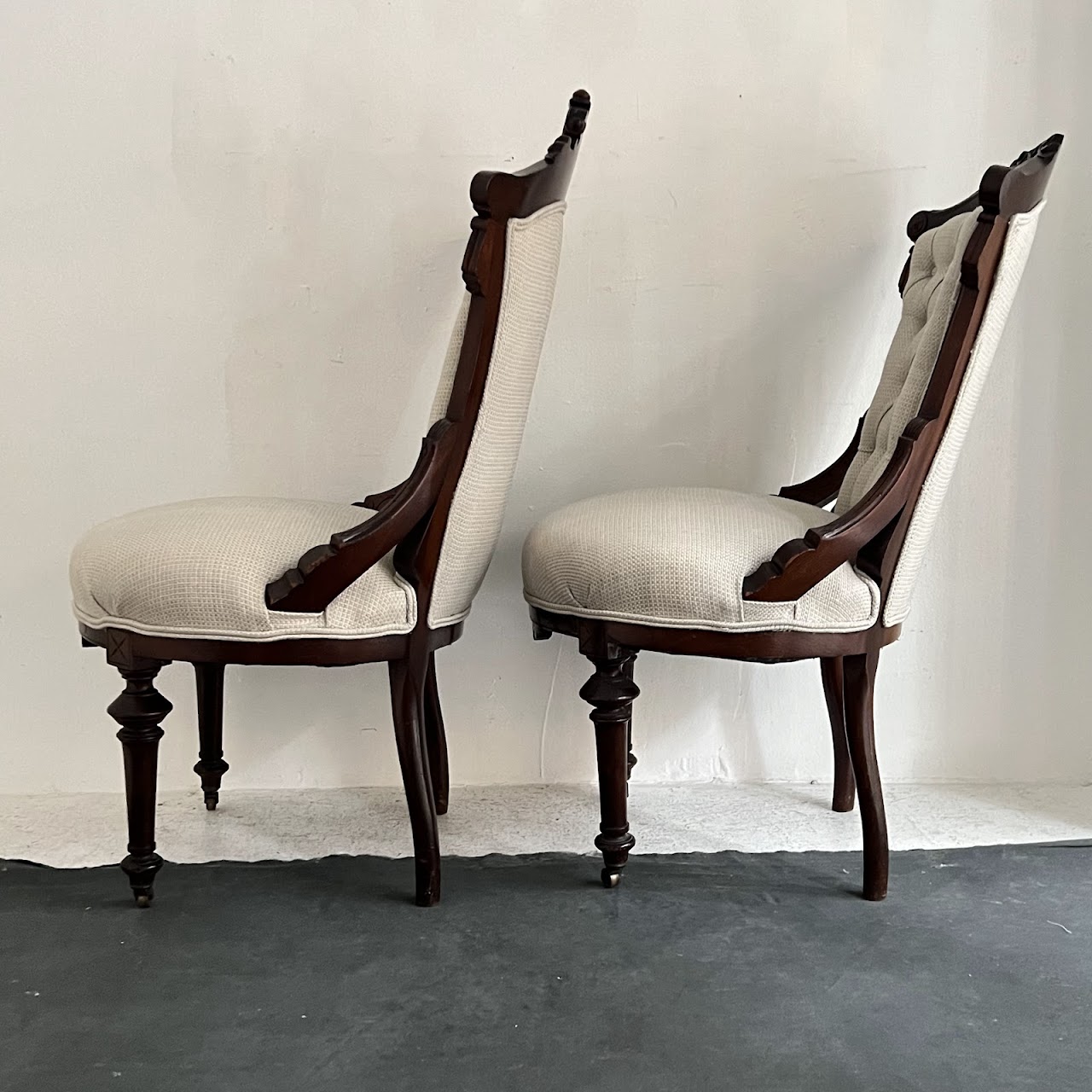 Eastlake Victorian Walnut Parlor Chair Pair