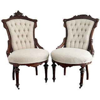 Eastlake Victorian Walnut Parlor Chair Pair