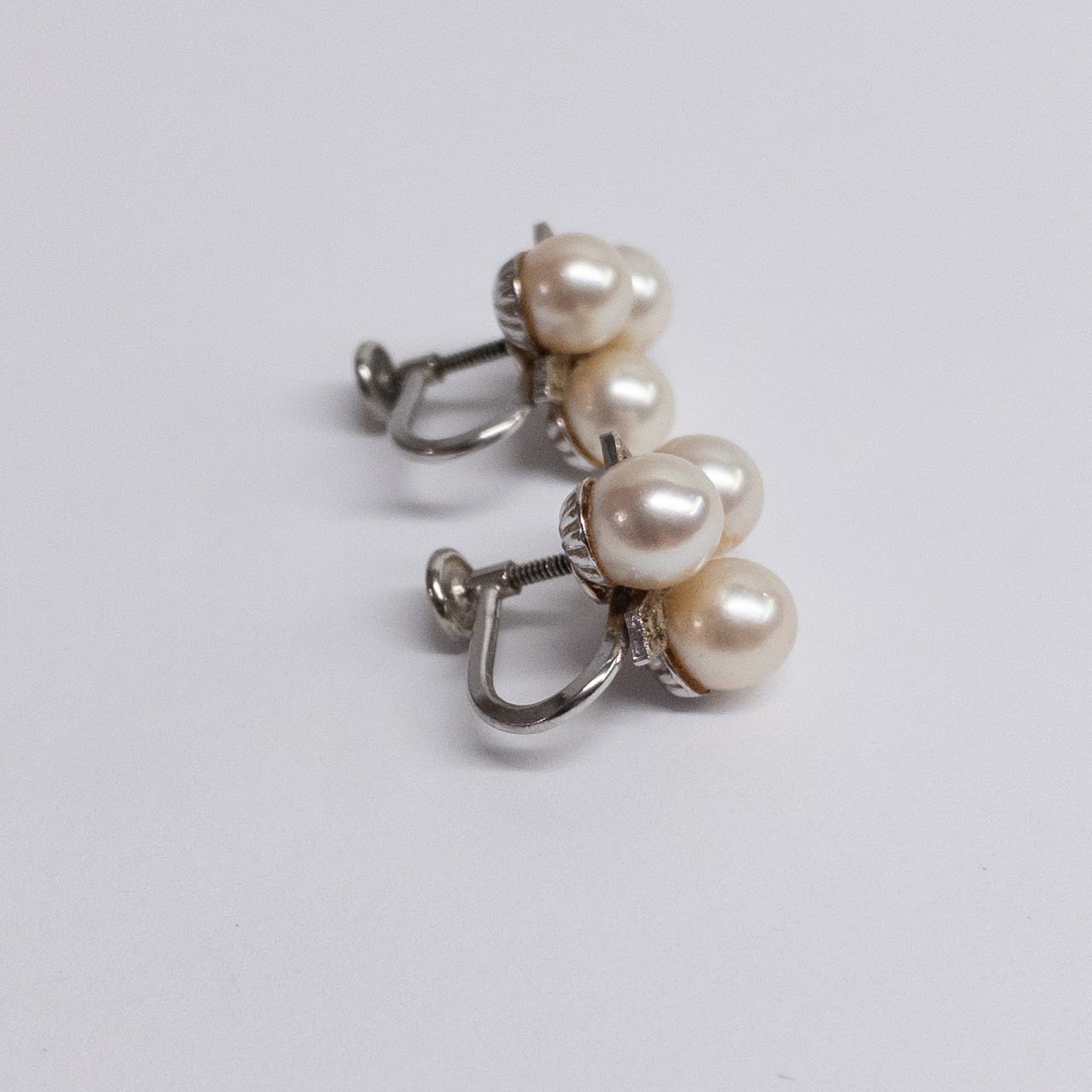 14K White Gold, Pearl, and Diamond Earrings