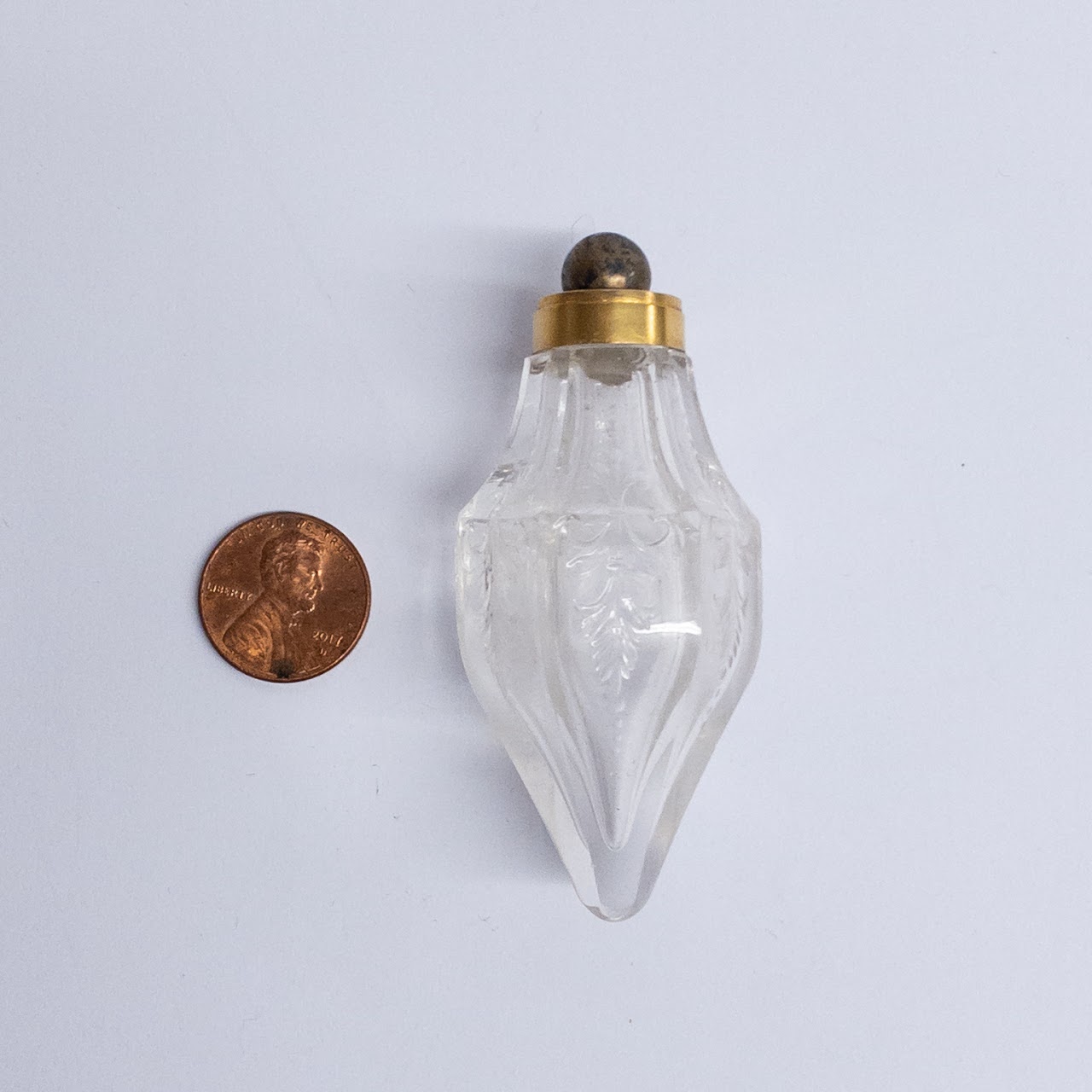 14K Gold and Etched Crystal Antique Perfume Vial Pendant