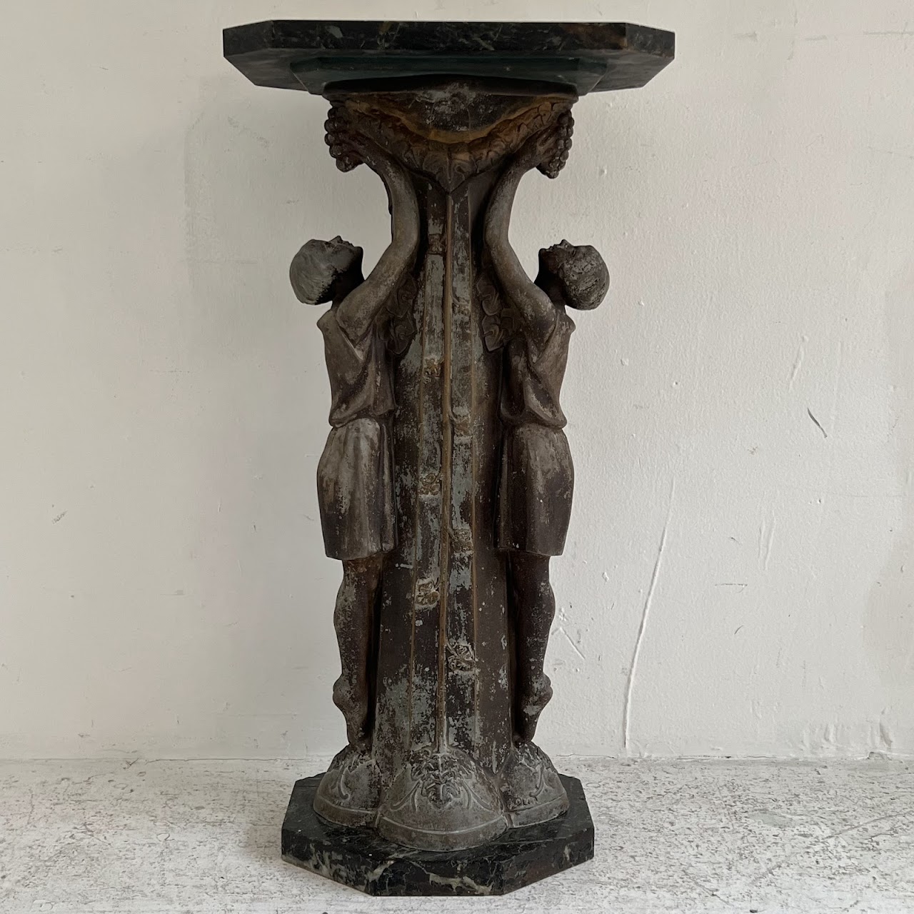 Art Deco Marble Top Figural Fern Stand