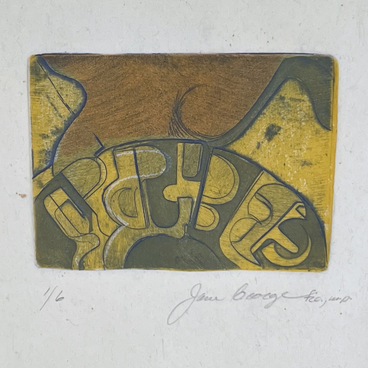 Jane George Signed Small Edition Abstract Drypoint Etching