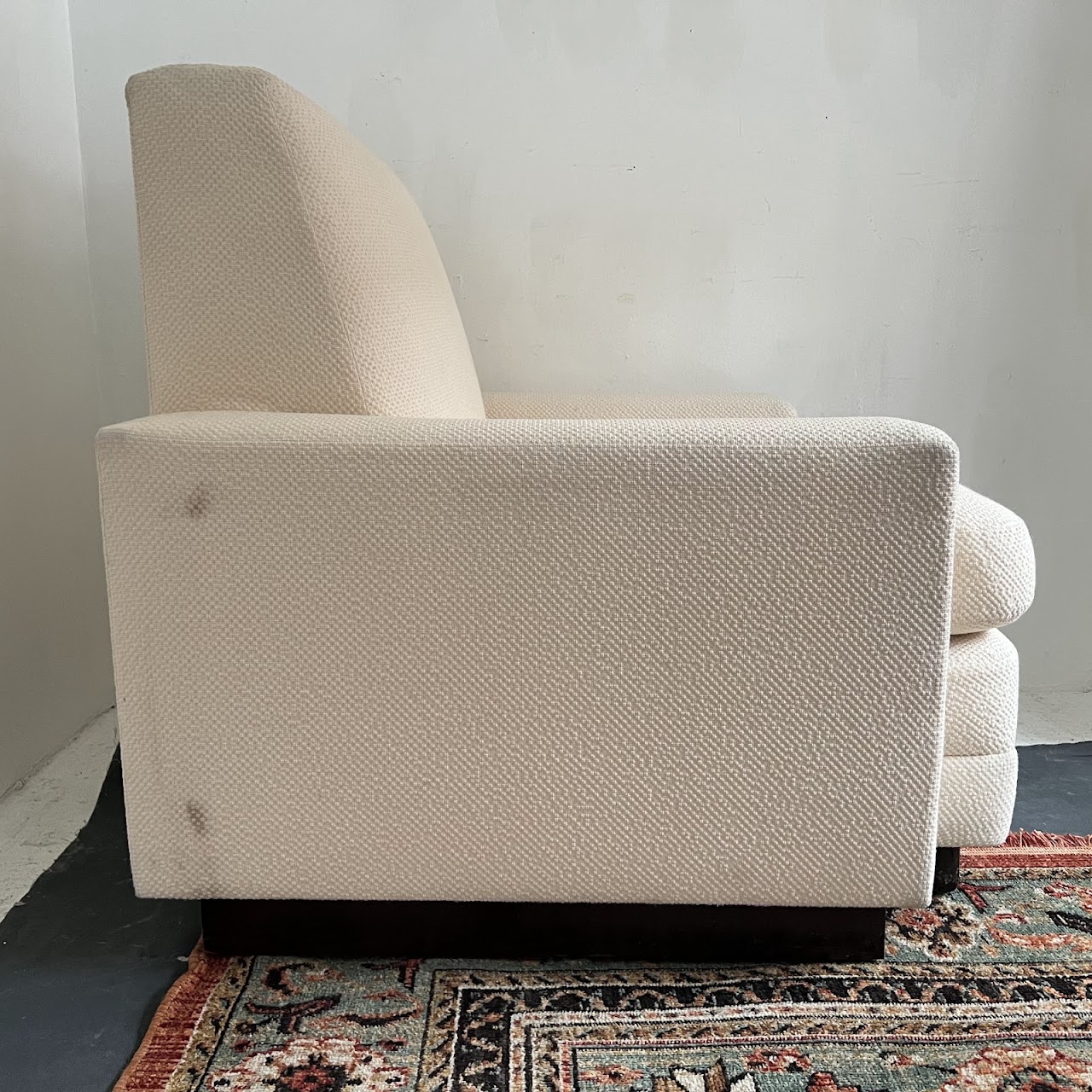 Vintage Custom Cream Upholstered Armchair Pair