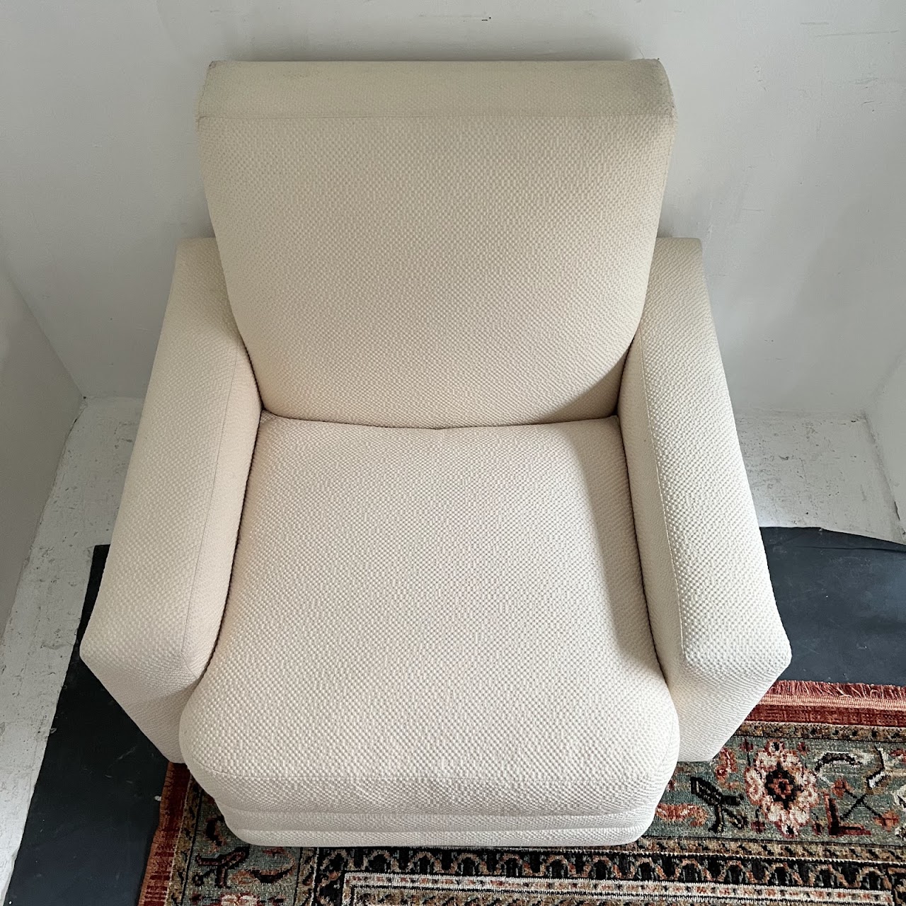 Vintage Custom Cream Upholstered Armchair Pair