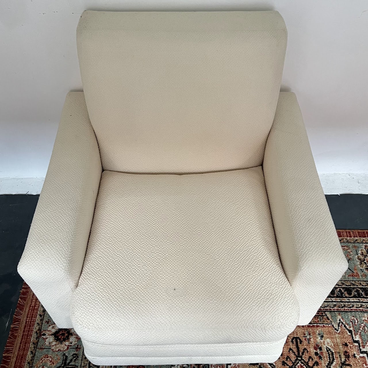 Vintage Custom Cream Upholstered Armchair Pair