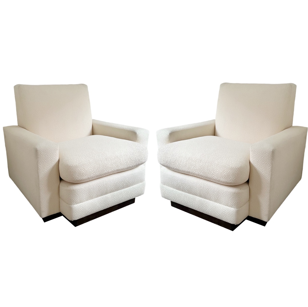 Vintage Custom Cream Upholstered Armchair Pair