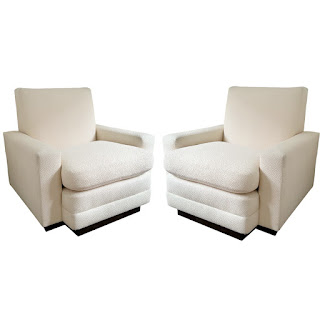 Vintage Custom Cream Upholstered Armchair Pair