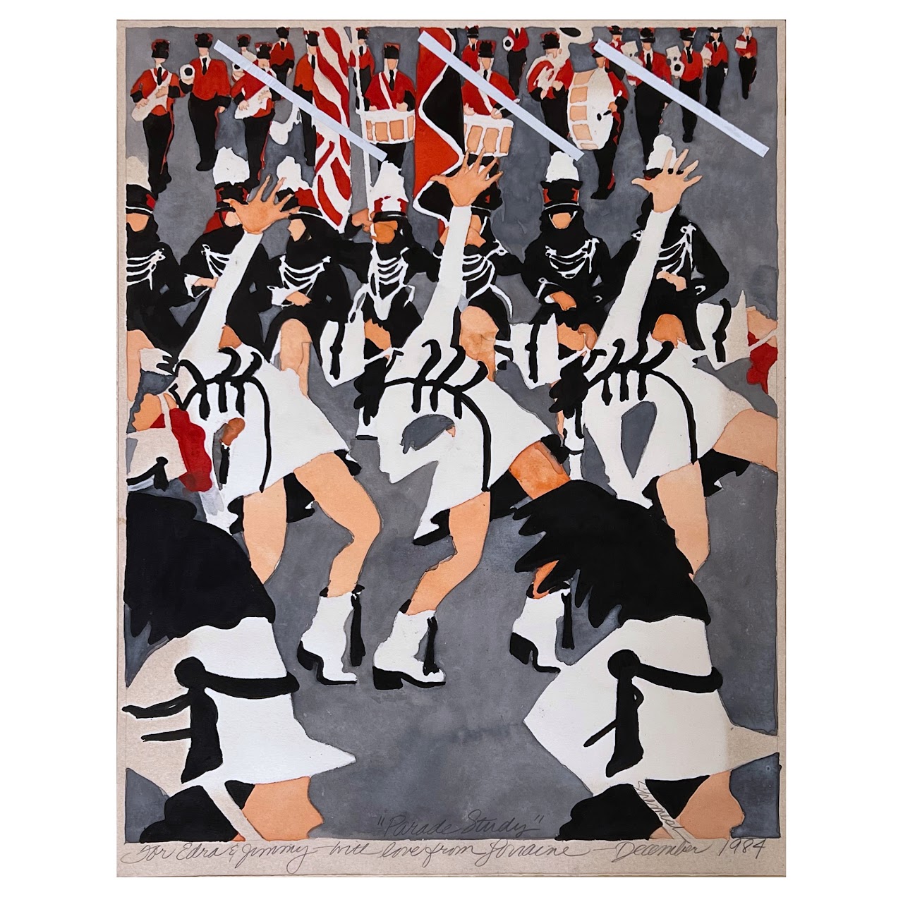 Lorraine Shenesh 'Parade Study' Signed Mixed Media Painting, 1984