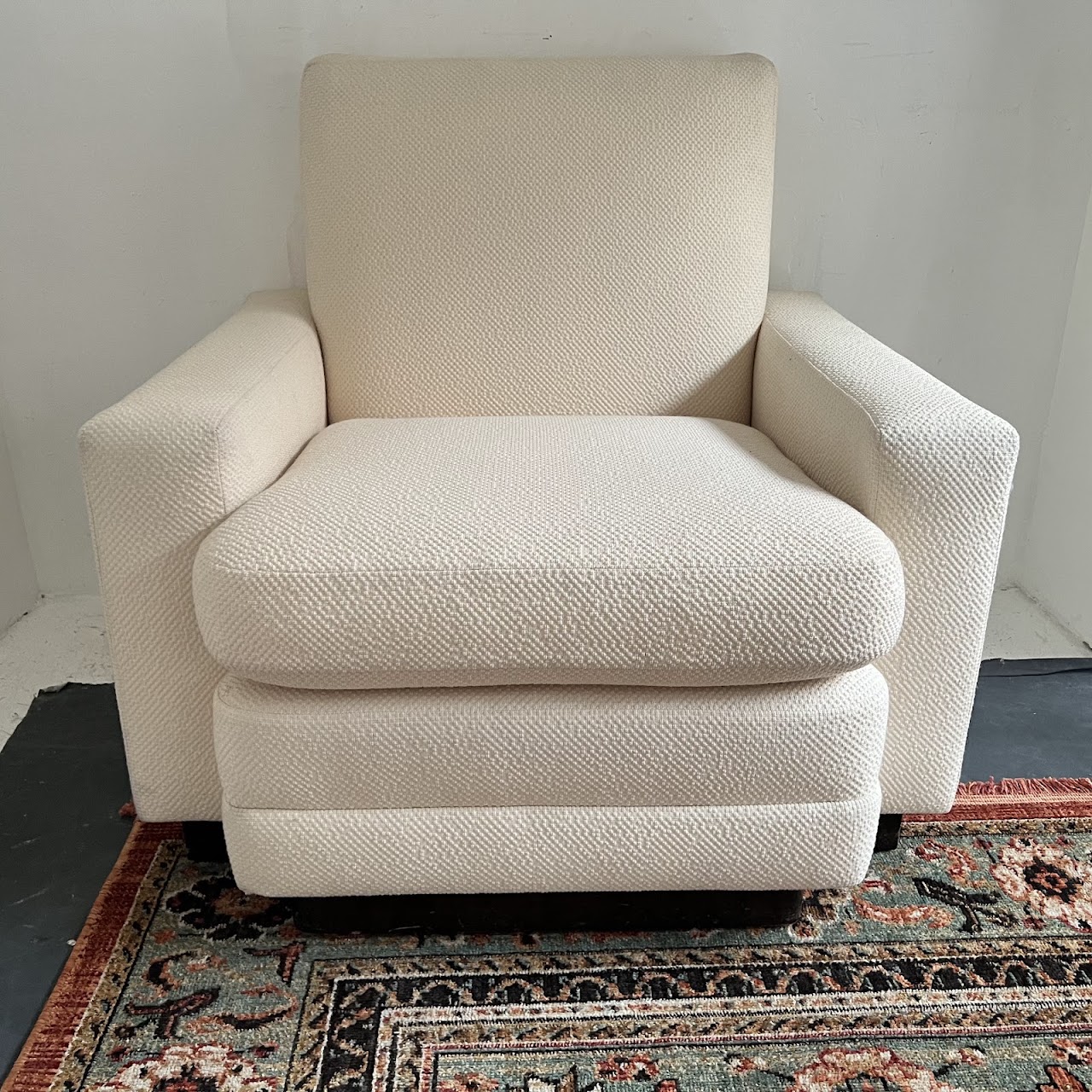 Vintage Custom Cream Upholstered Armchair Pair