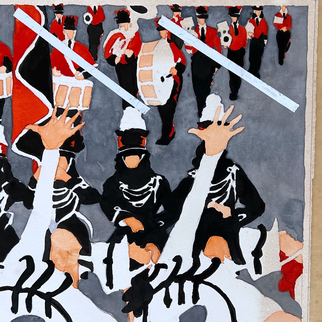 Lorraine Shenesh 'Parade Study' Signed Mixed Media Painting, 1984