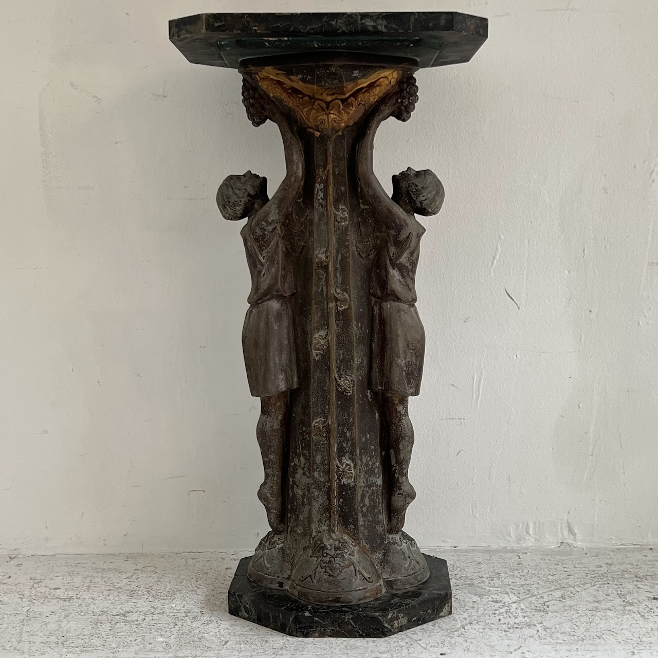 Art Deco Marble Top Figural Fern Stand