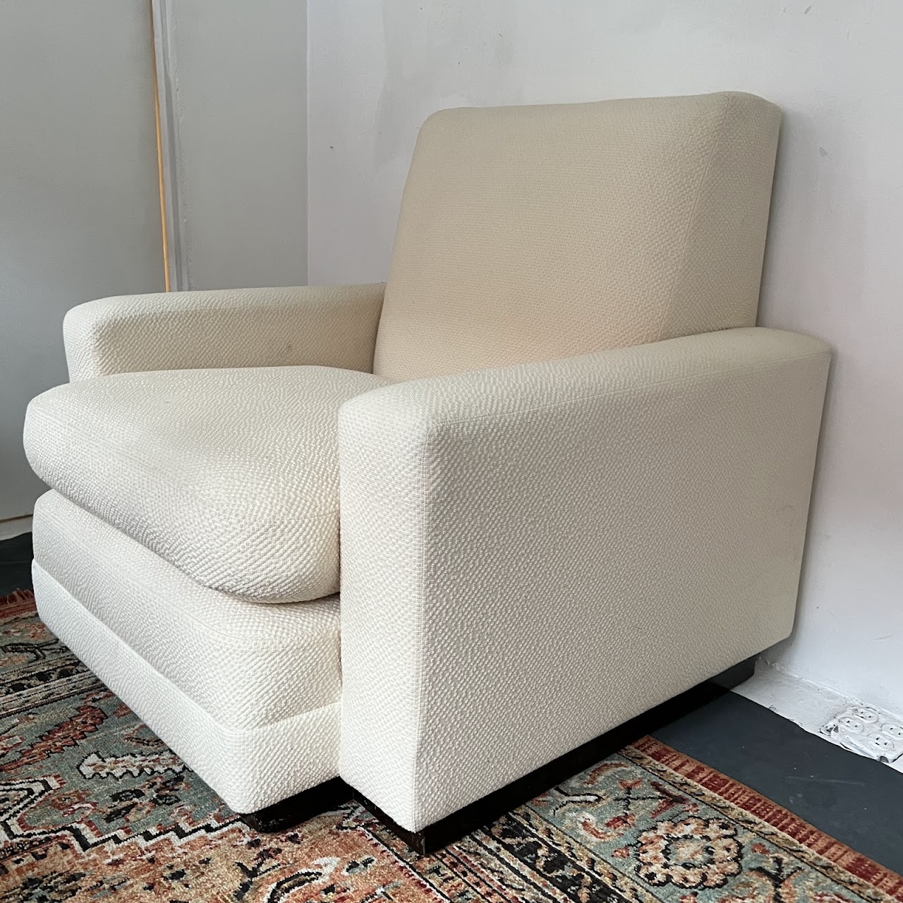 Vintage Custom Cream Upholstered Armchair Pair