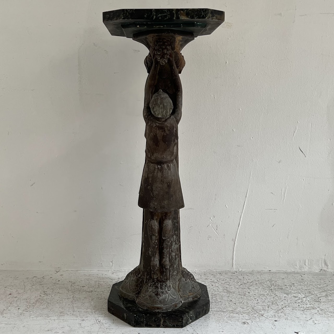 Art Deco Marble Top Figural Fern Stand