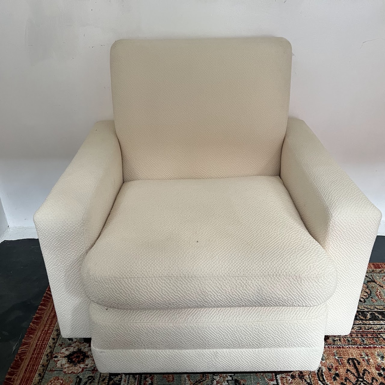 Vintage Custom Cream Upholstered Armchair Pair