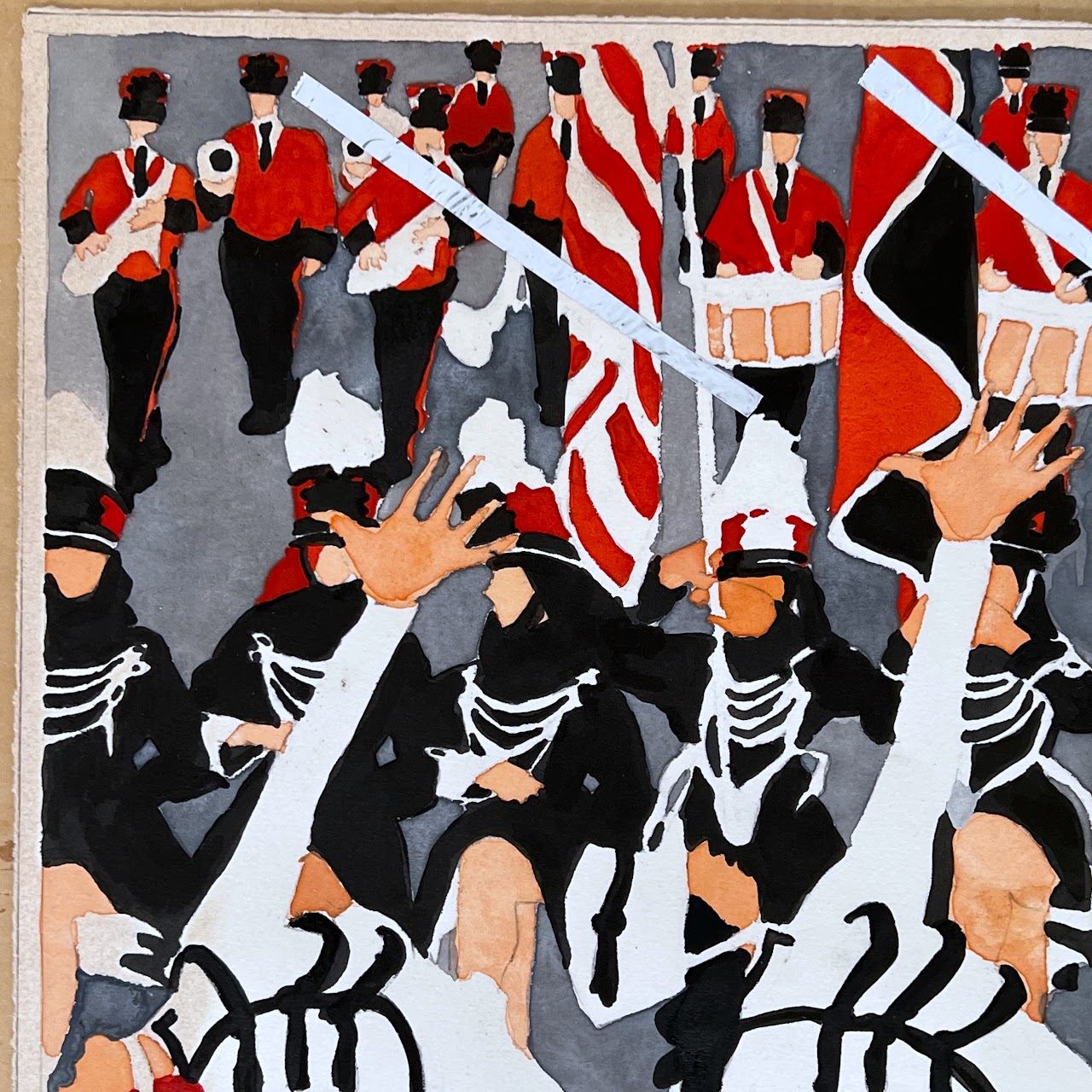 Lorraine Shenesh 'Parade Study' Signed Mixed Media Painting, 1984