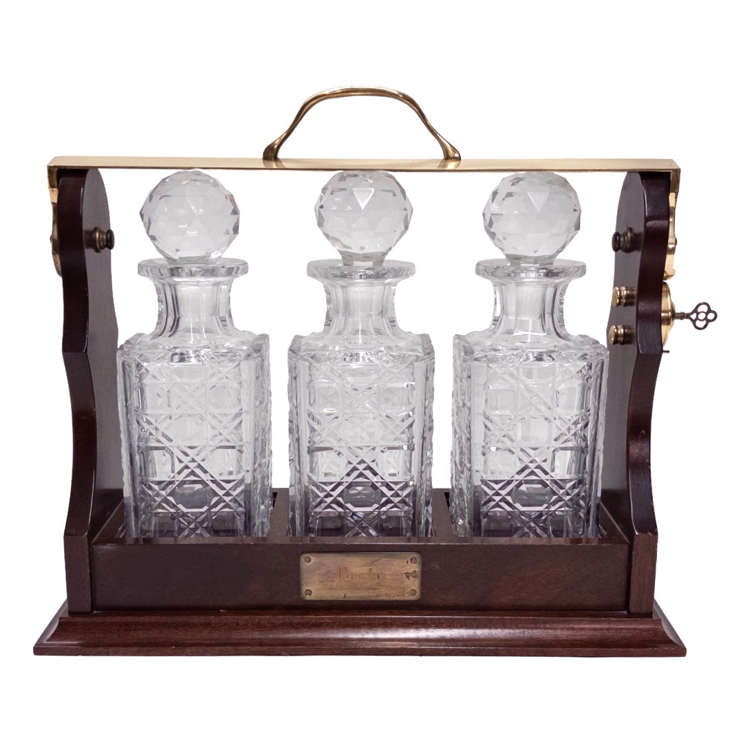 Asprey London Oak Tantalus with Brierley Crystal Decanters