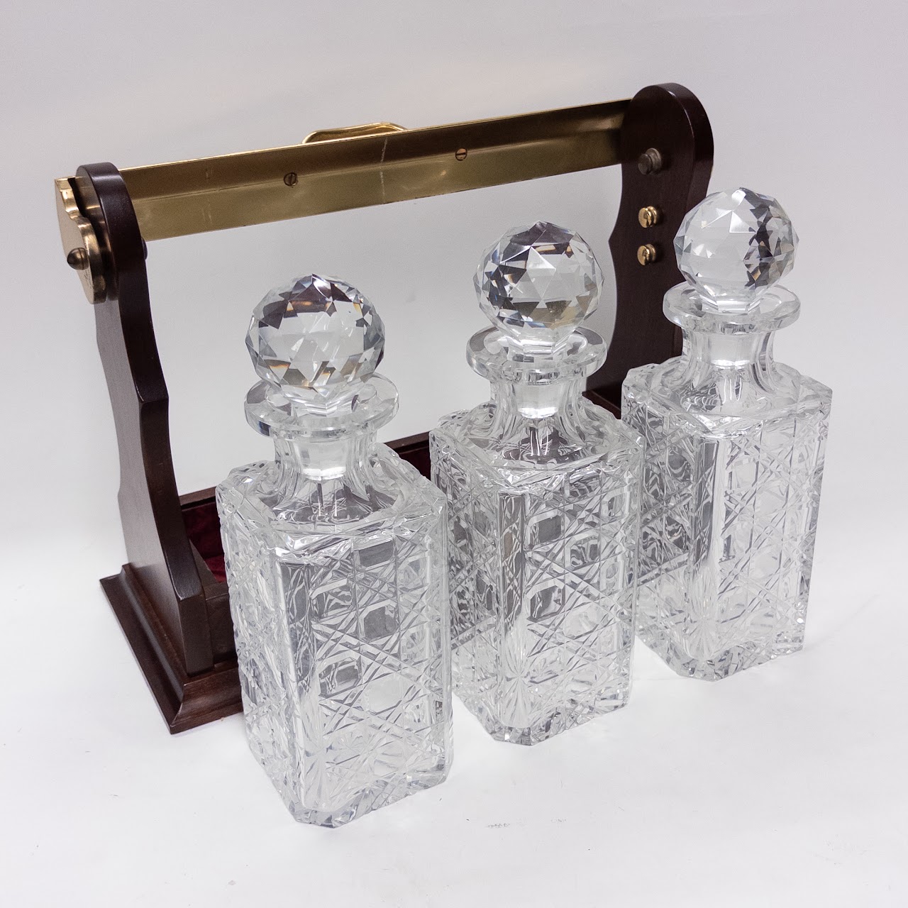 Asprey London Oak Tantalus with Brierley Crystal Decanters