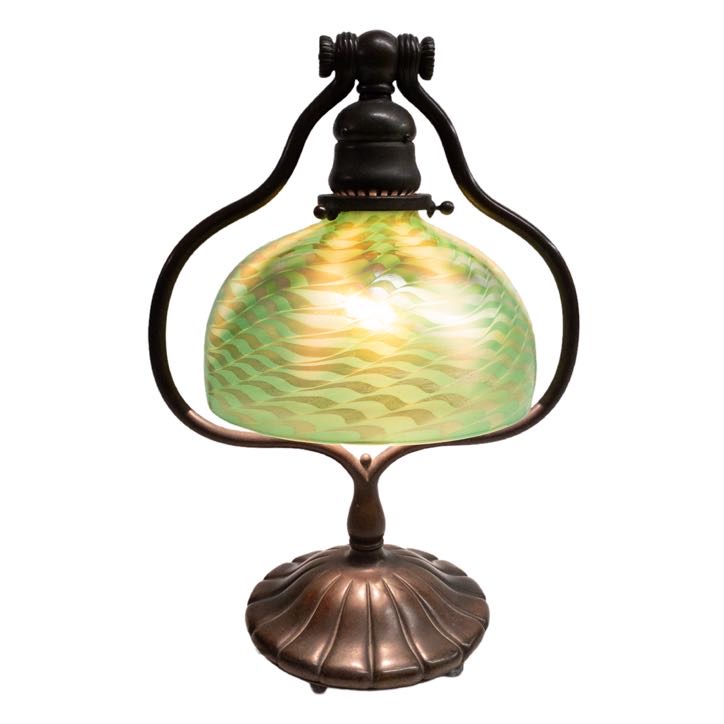 Tiffany Studios Bronze Damascene Inverted Harp Lamp