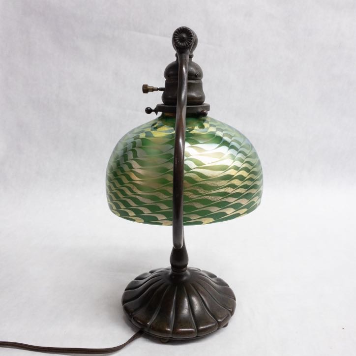 Tiffany Studios Bronze Damascene Inverted Harp Lamp