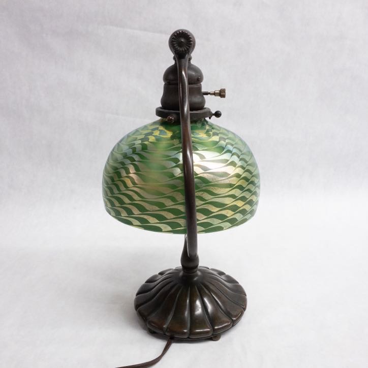 Tiffany Studios Bronze Damascene Inverted Harp Lamp