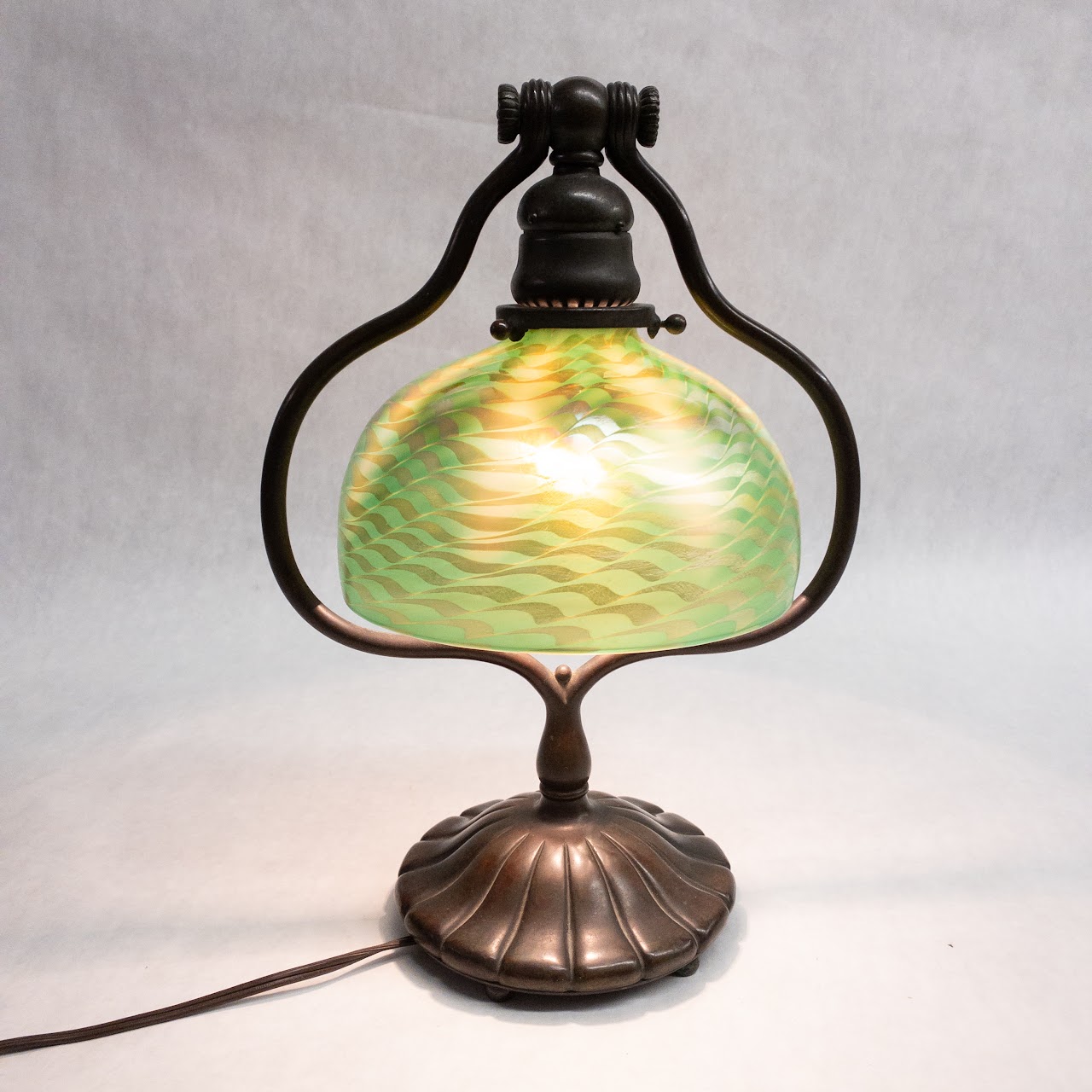 Tiffany Studios Bronze Damascene Inverted Harp Lamp