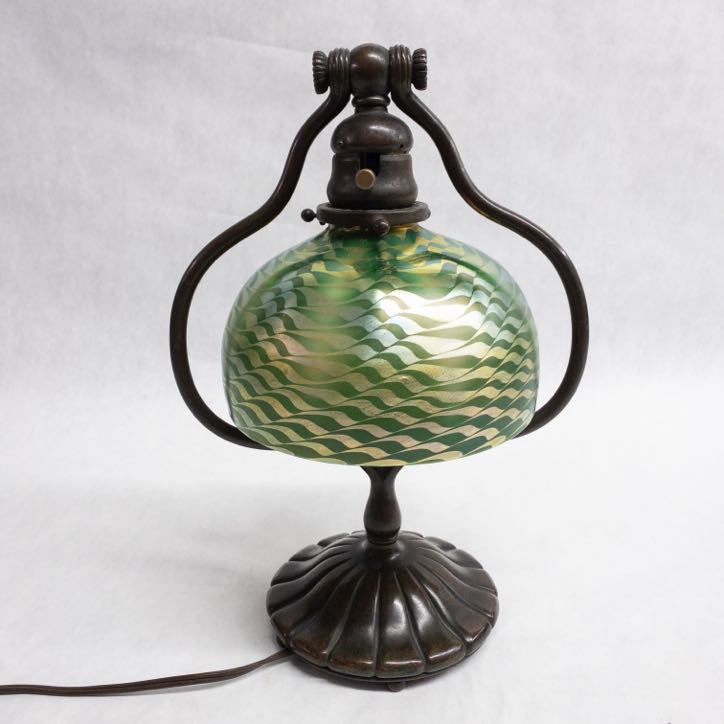 Tiffany Studios Bronze Damascene Inverted Harp Lamp