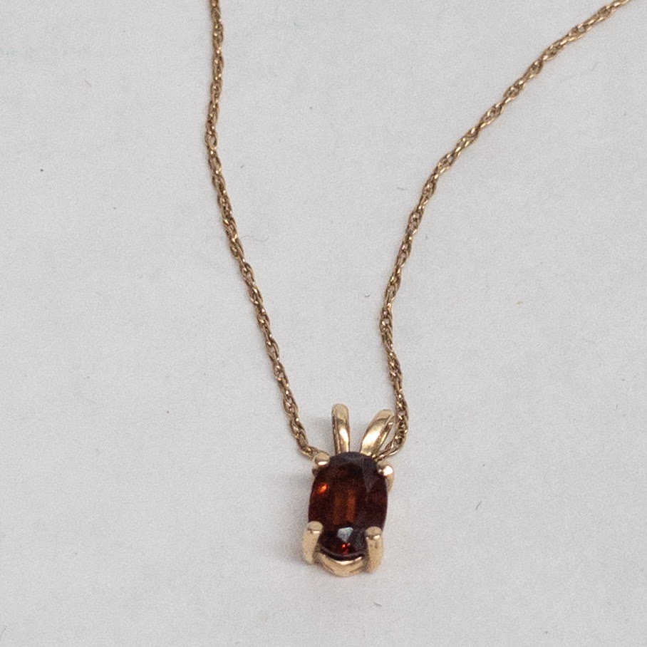 14K Gold and Red Stone Pendant Necklace