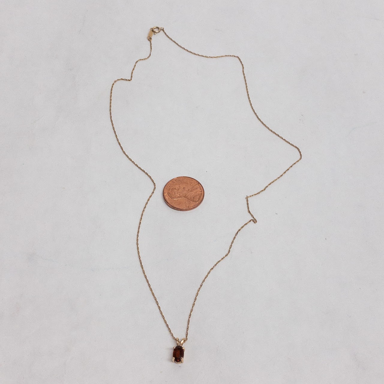 14K Gold and Red Stone Pendant Necklace